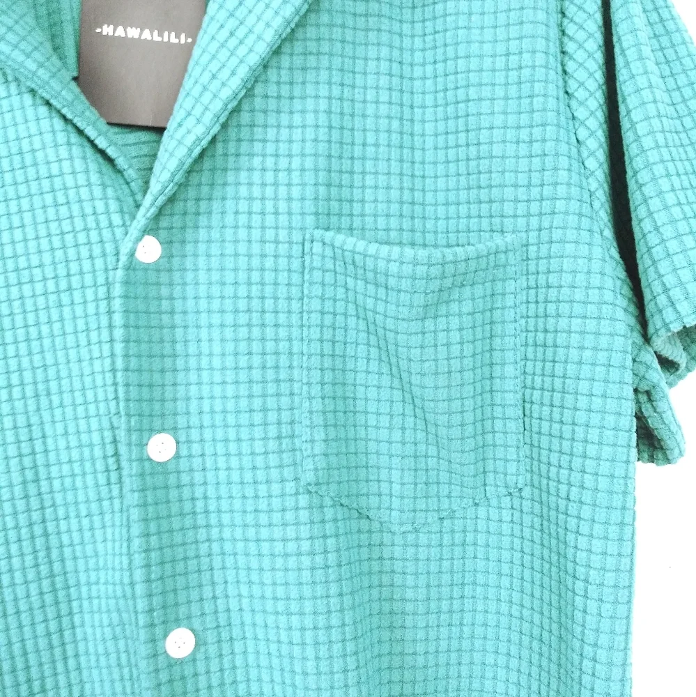 HAWALILI  L Shirt Blue Emerald Material Corduroy